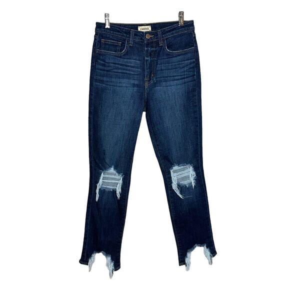 L'Agence High Line High Rise Skinny Distressed Blue Cropped Denim Jeans Size 27 - Picture 2 of 9